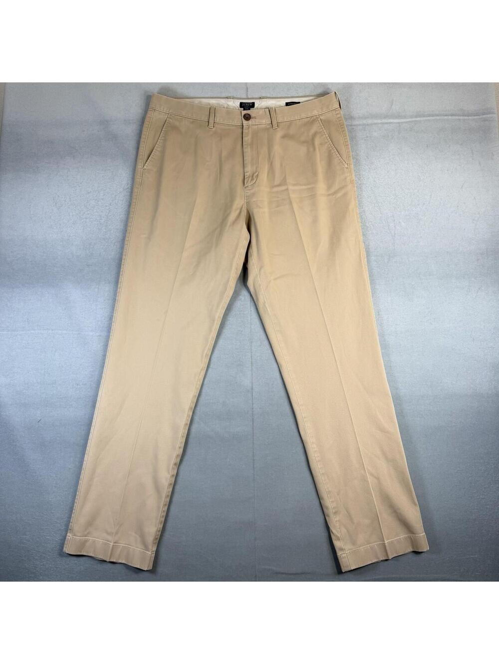 J.Crew Chino Pants Mens 36x34 Beige Tan Flex Straight Flat Front Classic